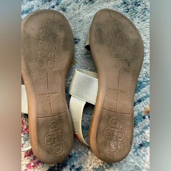 Andre Assous Gold Metallic Slip On Flat Stretch Sandals 8 - Picture 6 of 7